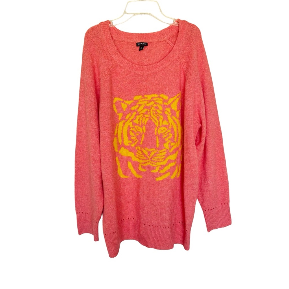 Torrid Pink Crew Neck Sweater with Yellow Tiger Design
